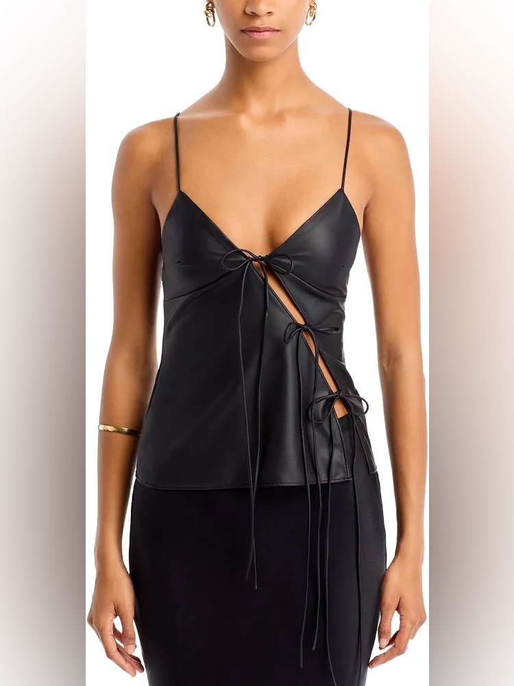 Lioness Mariah Cami Top In Onyx Black Satin Asymmetric Tie Front Xxs